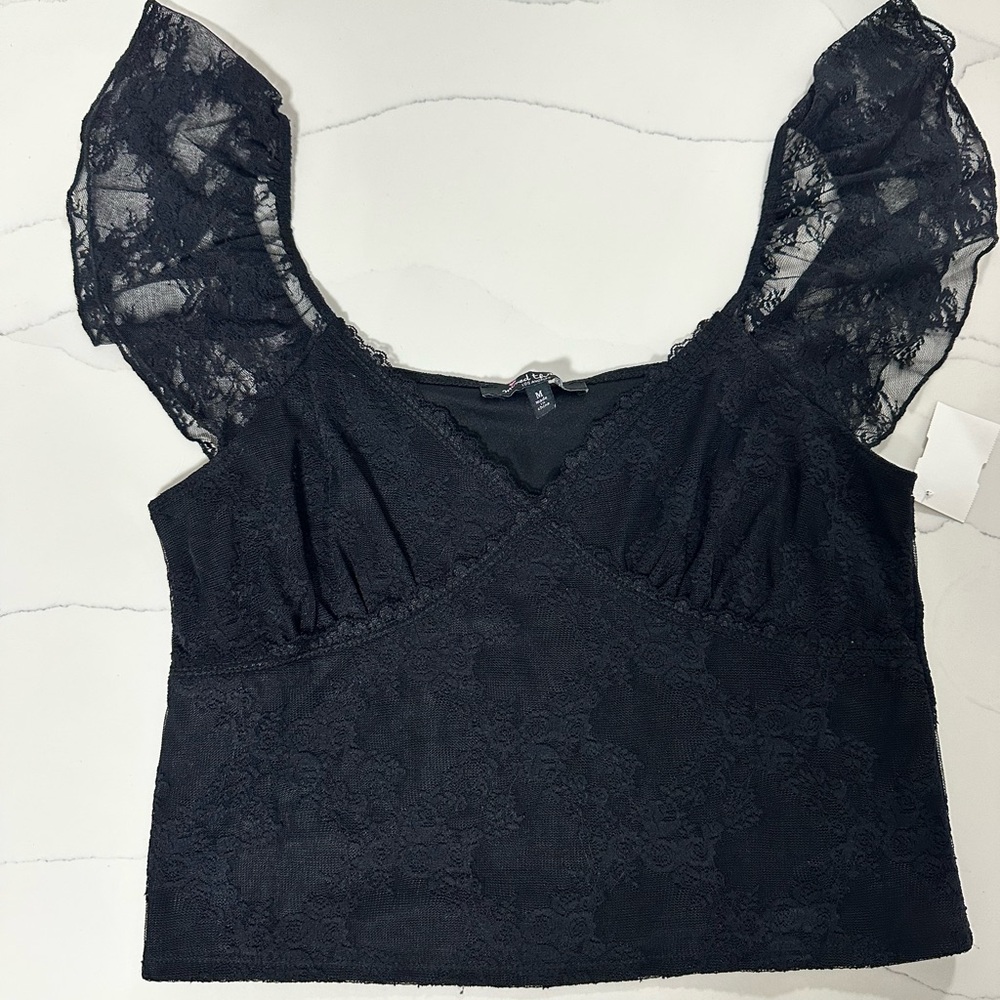 Black Lace Crop Top